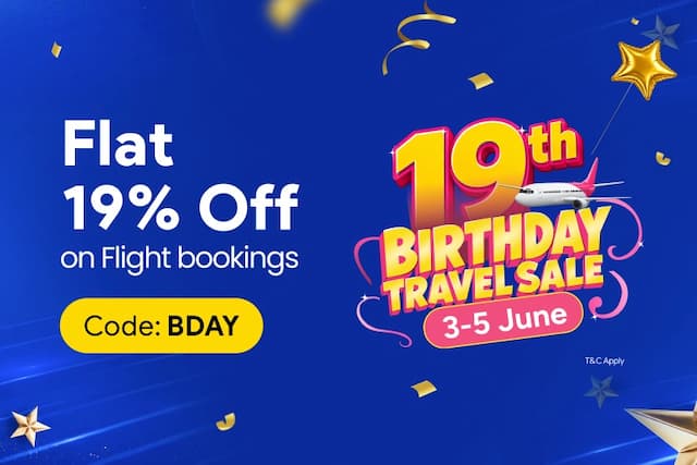 Get Flat 19% Off on Flights with no minimum booking amount