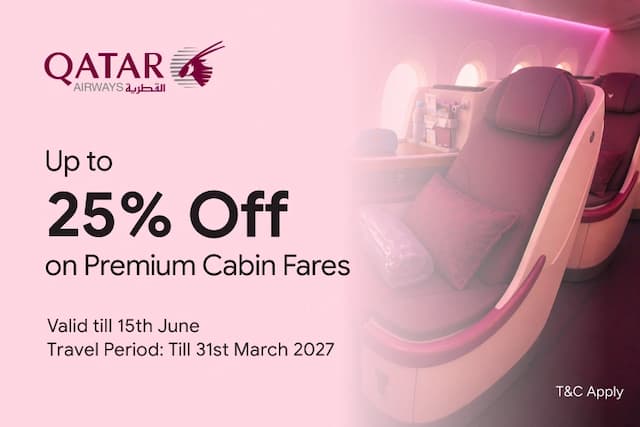 Up to 25% Off on Premium Cabin Fares with Qatar Airways