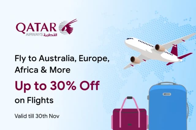 Get up to 30% Off on Flights with Qatar Airways Get up to 30% Off on Flights with Qatar Airways