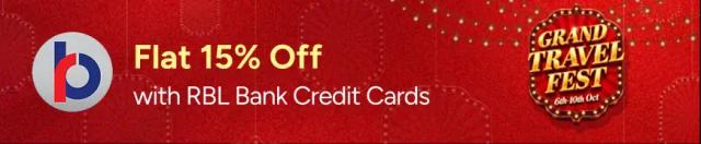 Flat 15% Off up to ₹1,500 on Domestic Hotels with RBL Bank Credit Cards